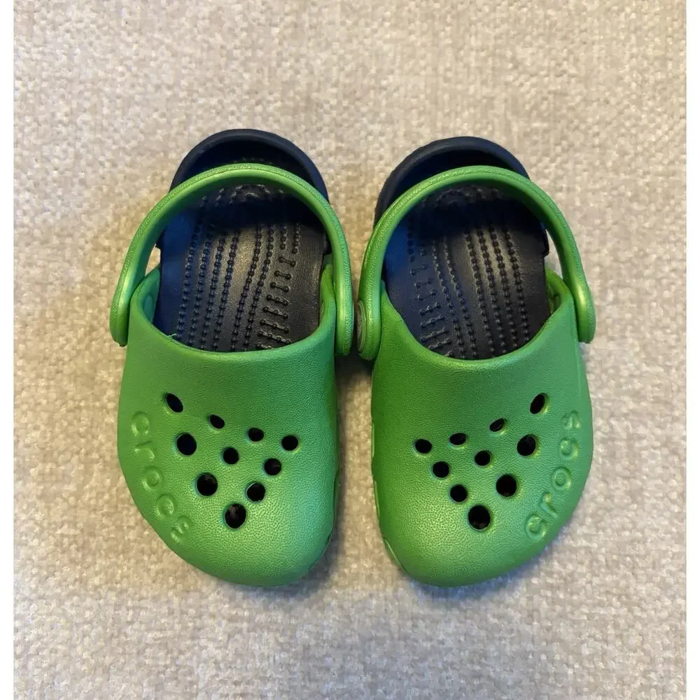 Crocs Electro Classic Clog Unisex Toddler Size C4 Green Navy Slip On Shoe